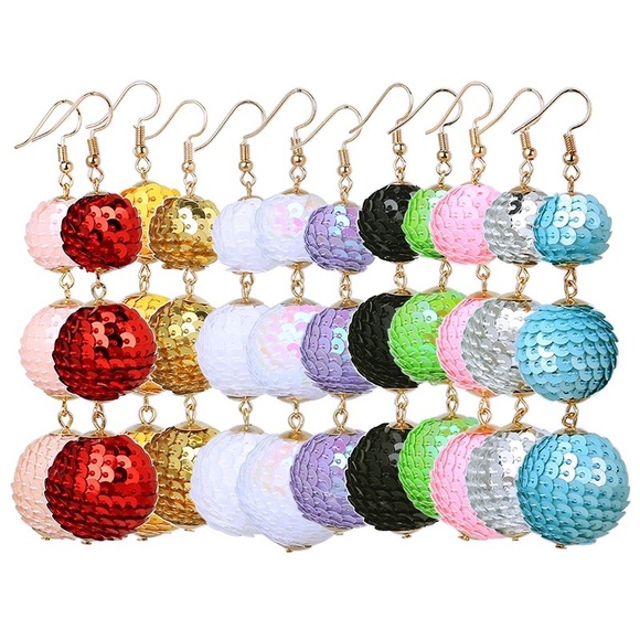 Sequin Wrapped Drop Ball Earrings - Picture 2 of 2